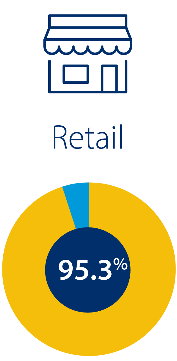 Pie chart showing 95.3% retail building